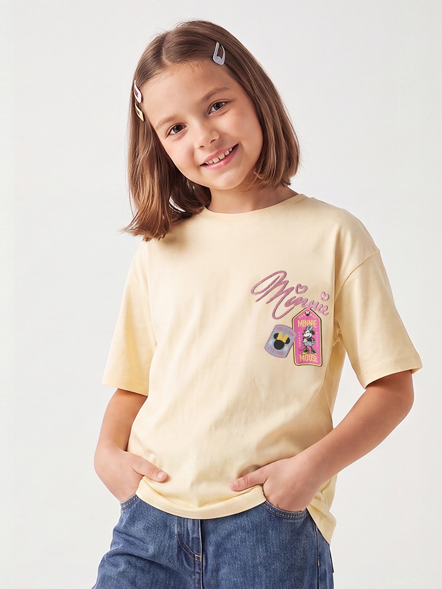 Crew Neck Short Sleeves T-Shirt with Minnie Mouse Print