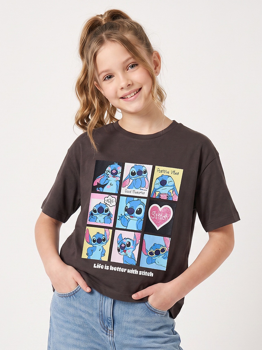 Crew Neck Short Sleeves T-Shirt with Minnie Mouse Print
