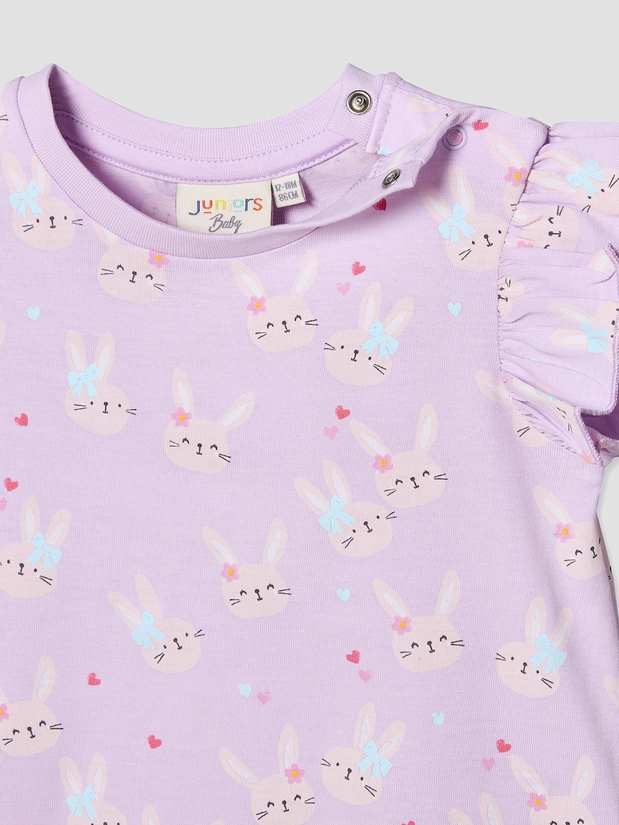 Round Neck Short Sleeves T-Shirt with Cat Print