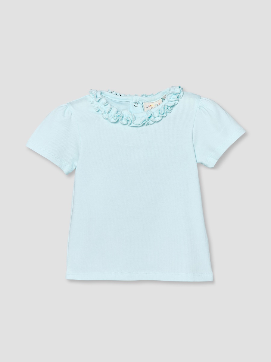 Crew Neck Short Sleeves T-Shirt with Ruffle Trim
