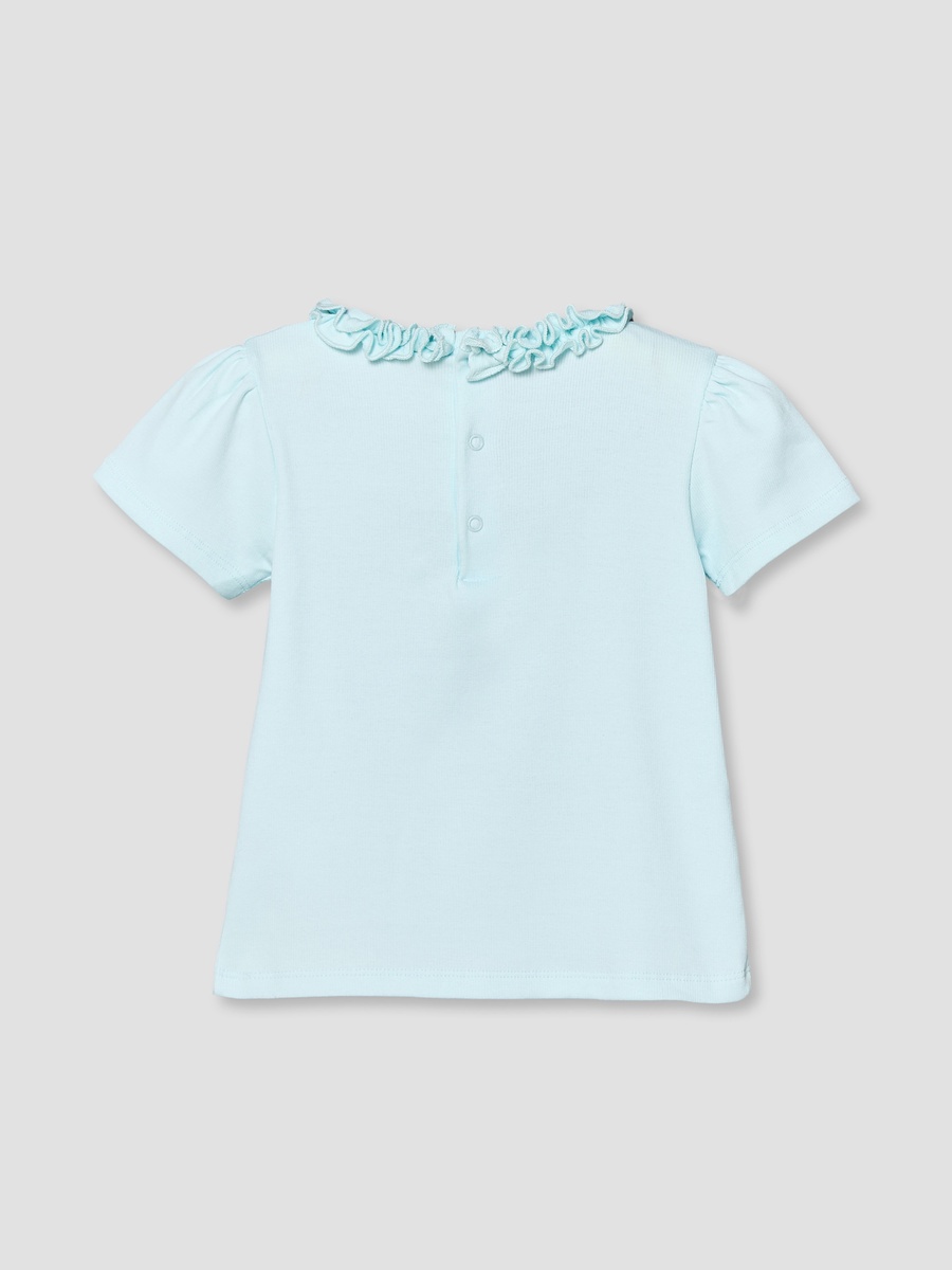 Crew Neck Short Sleeves T-Shirt with Ruffle Trim