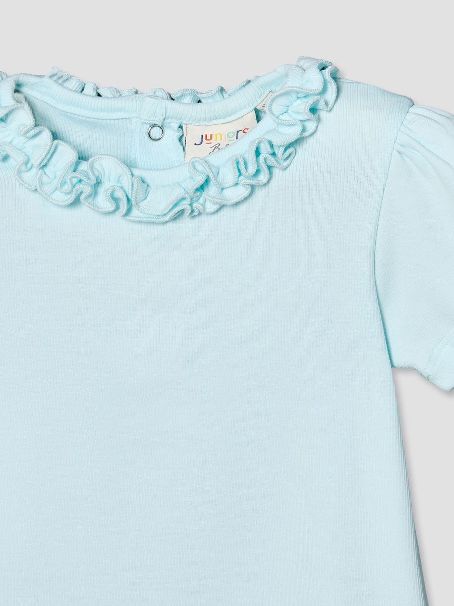 Crew Neck Short Sleeves T-Shirt with Ruffle Trim