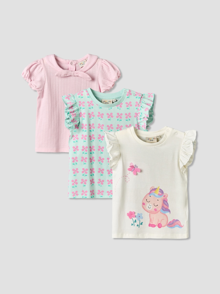Pack of 3 Round Neck Short Sleeves T-Shirt with Assorted Design
