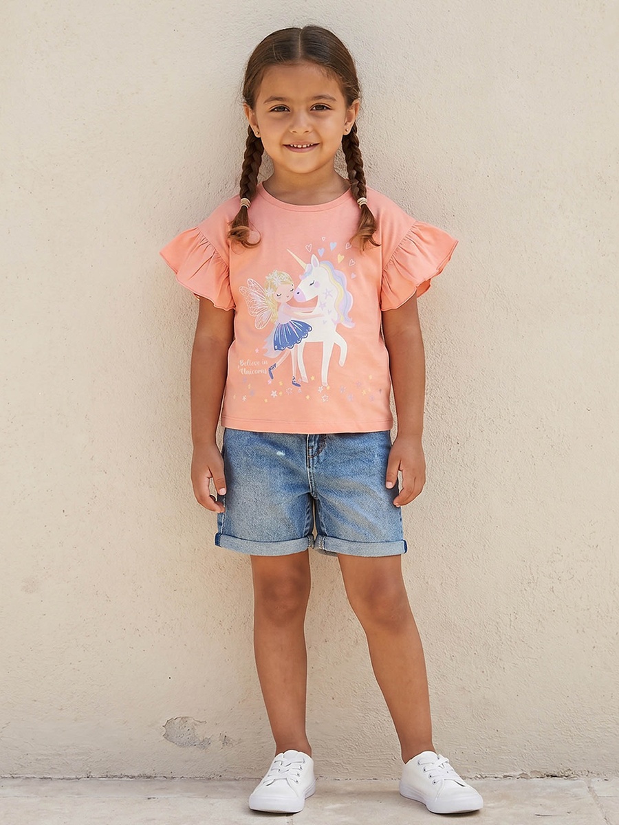 Round Neck Short Sleeves T-Shirt with Unicorn Print