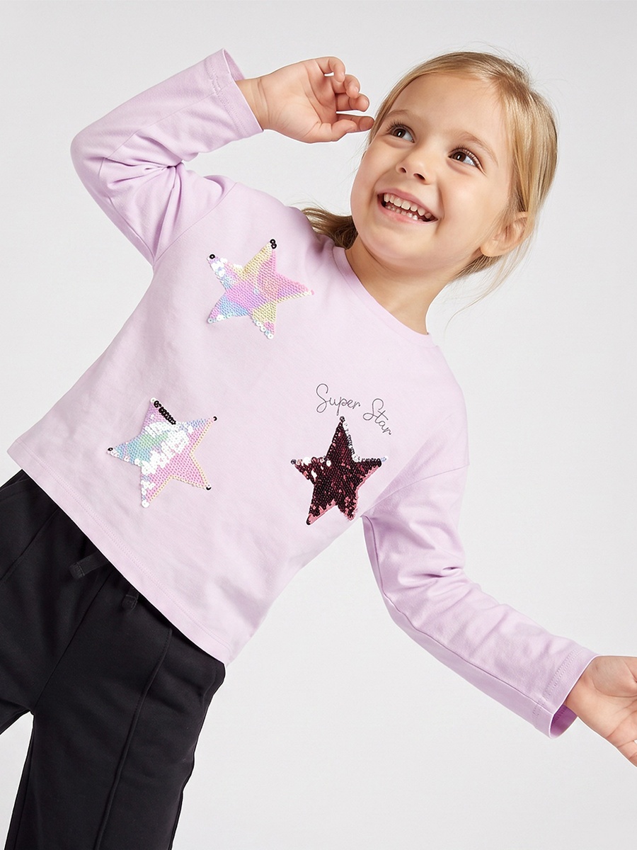 Crew Neck Long Sleeves T-Shirt with Sequin Star
