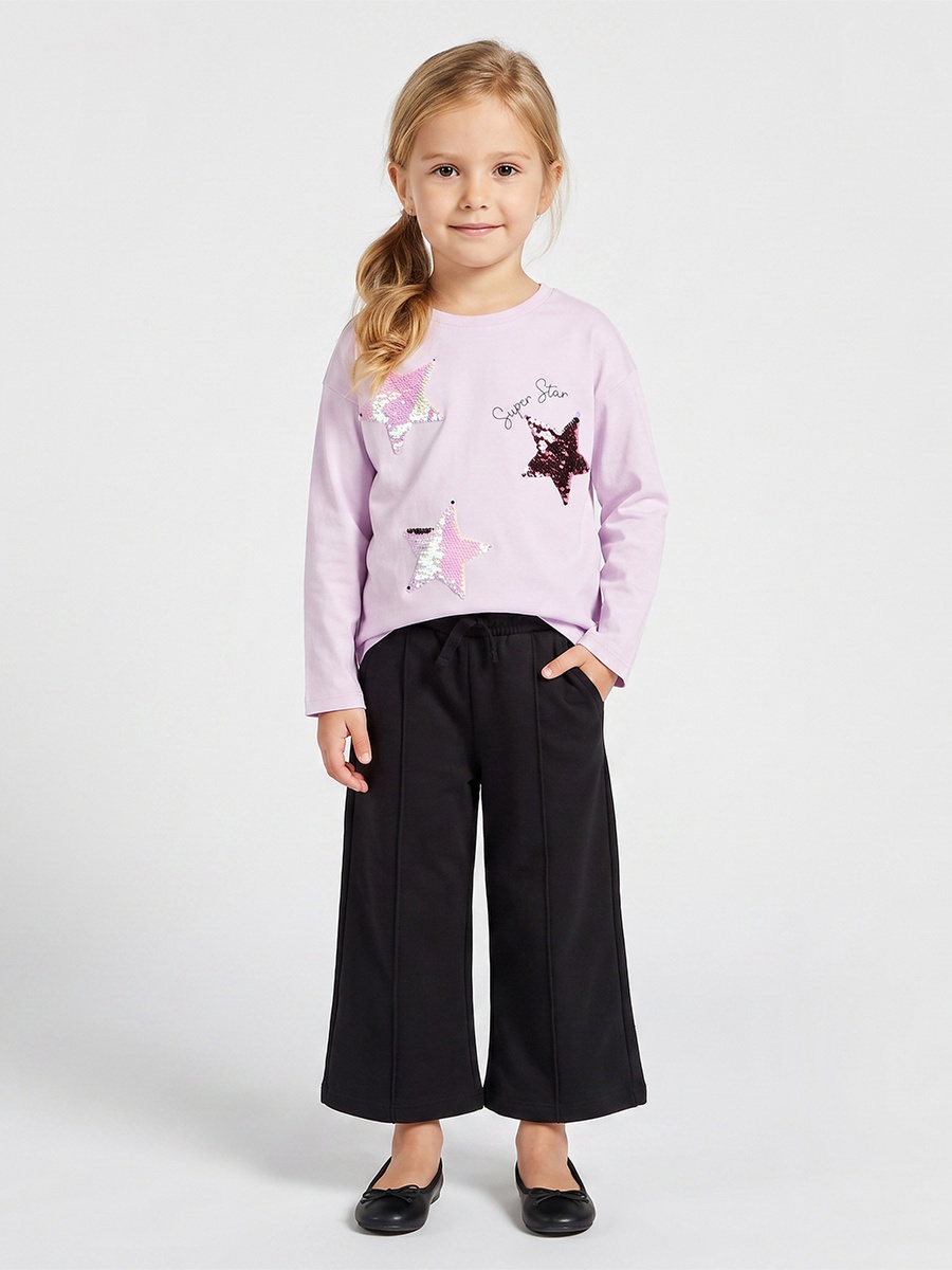 Crew Neck Long Sleeves T-Shirt with Sequin Star