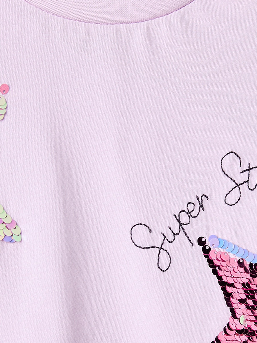 Crew Neck Long Sleeves T-Shirt with Sequin Star