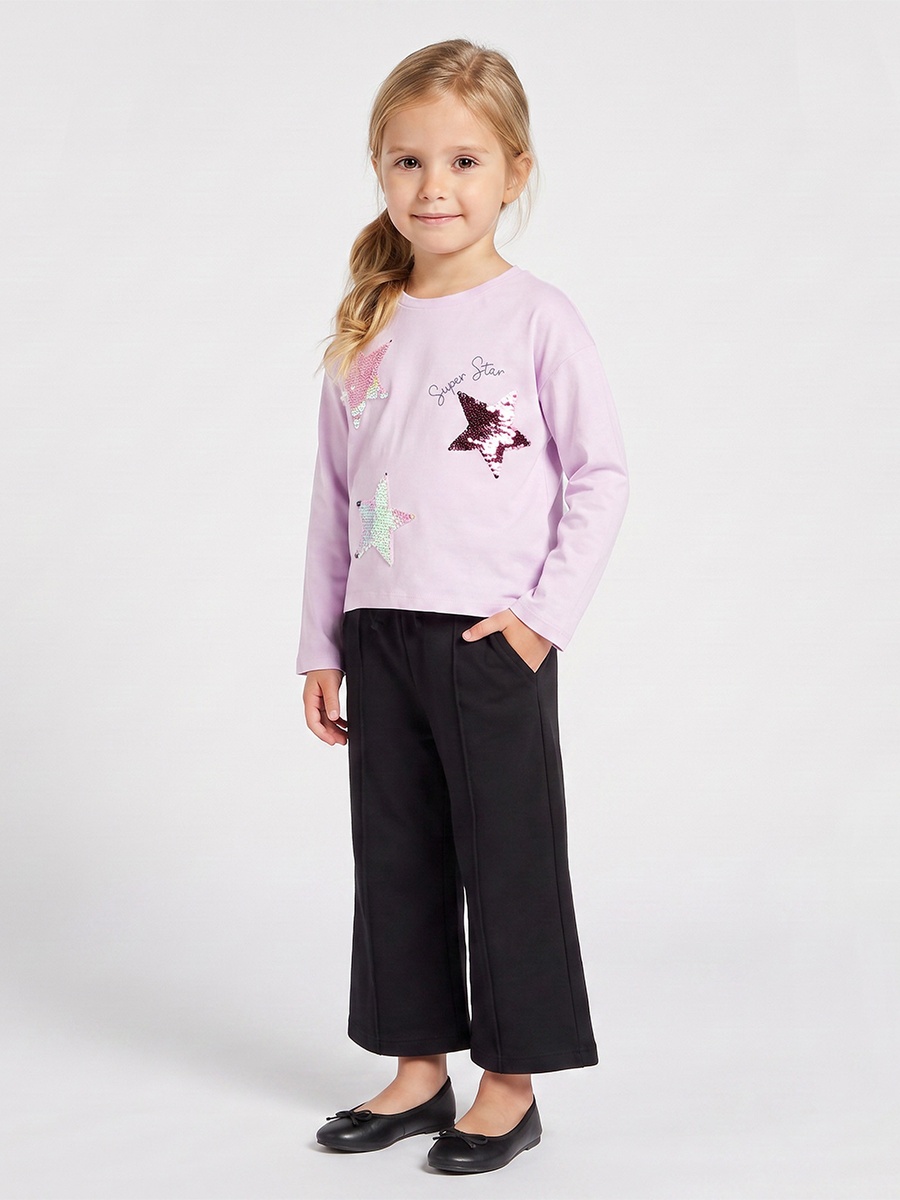 Crew Neck Long Sleeves T-Shirt with Sequin Star
