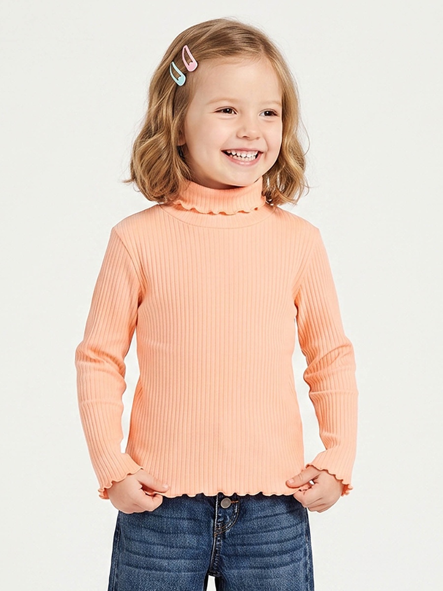 Turtleneck Long Sleeves T-Shirt with Ribbed Design