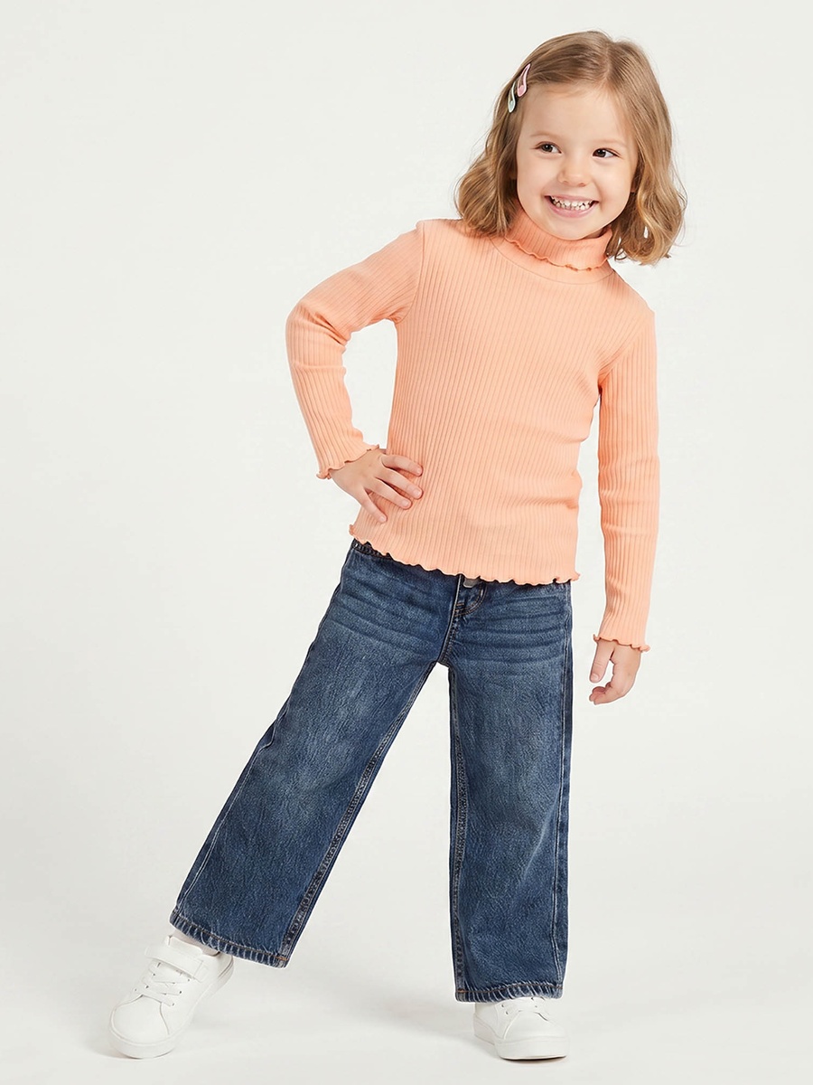 Turtleneck Long Sleeves T-Shirt with Ribbed Design