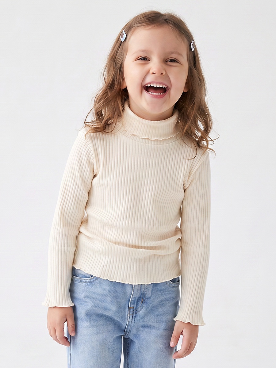 High Neck Long Sleeves T-Shirt with Ribbed Design