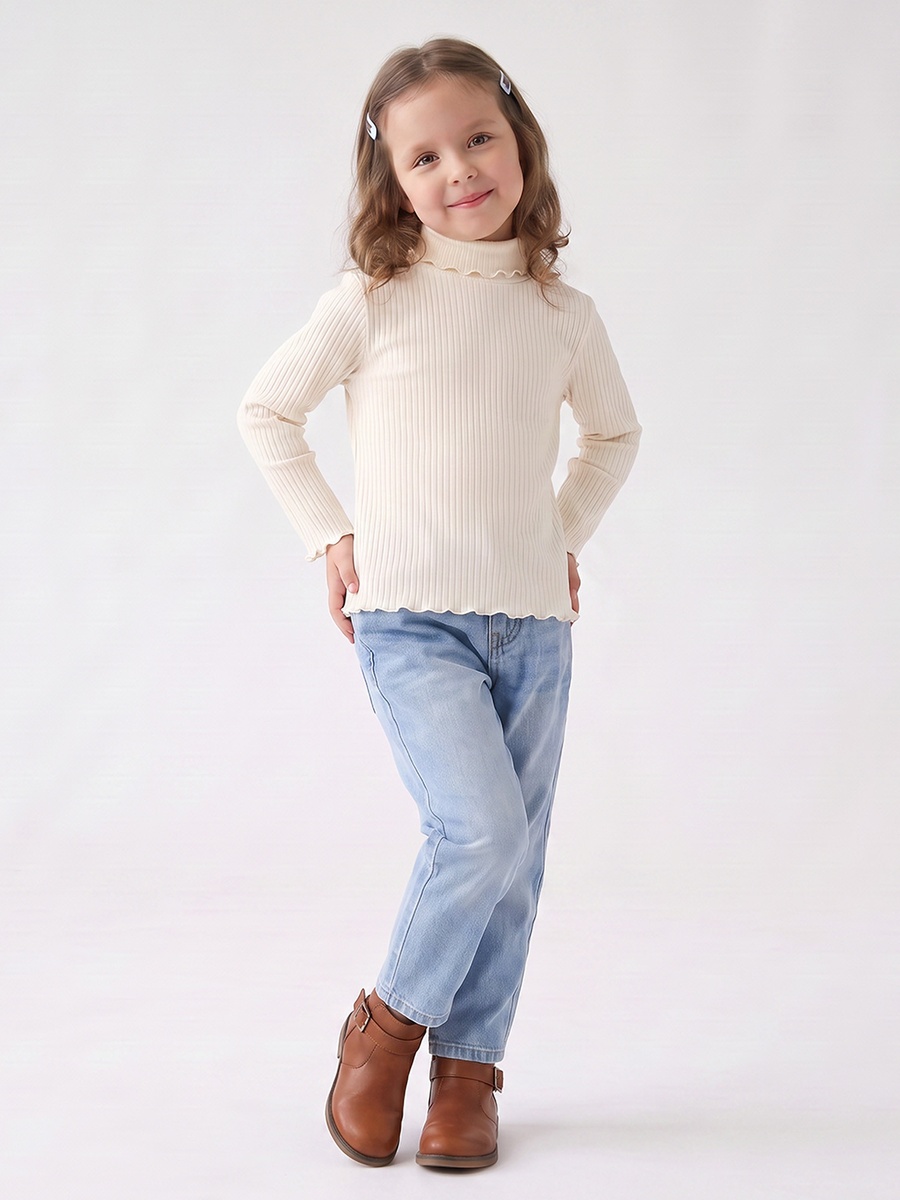 High Neck Long Sleeves T-Shirt with Ribbed Design