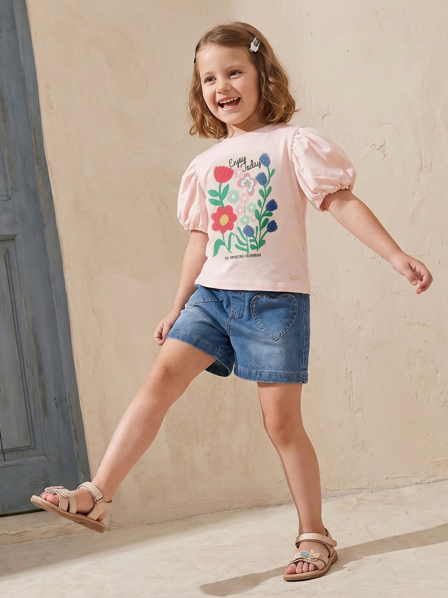 Crew Neck Short Sleeves T-Shirt with Floral Print