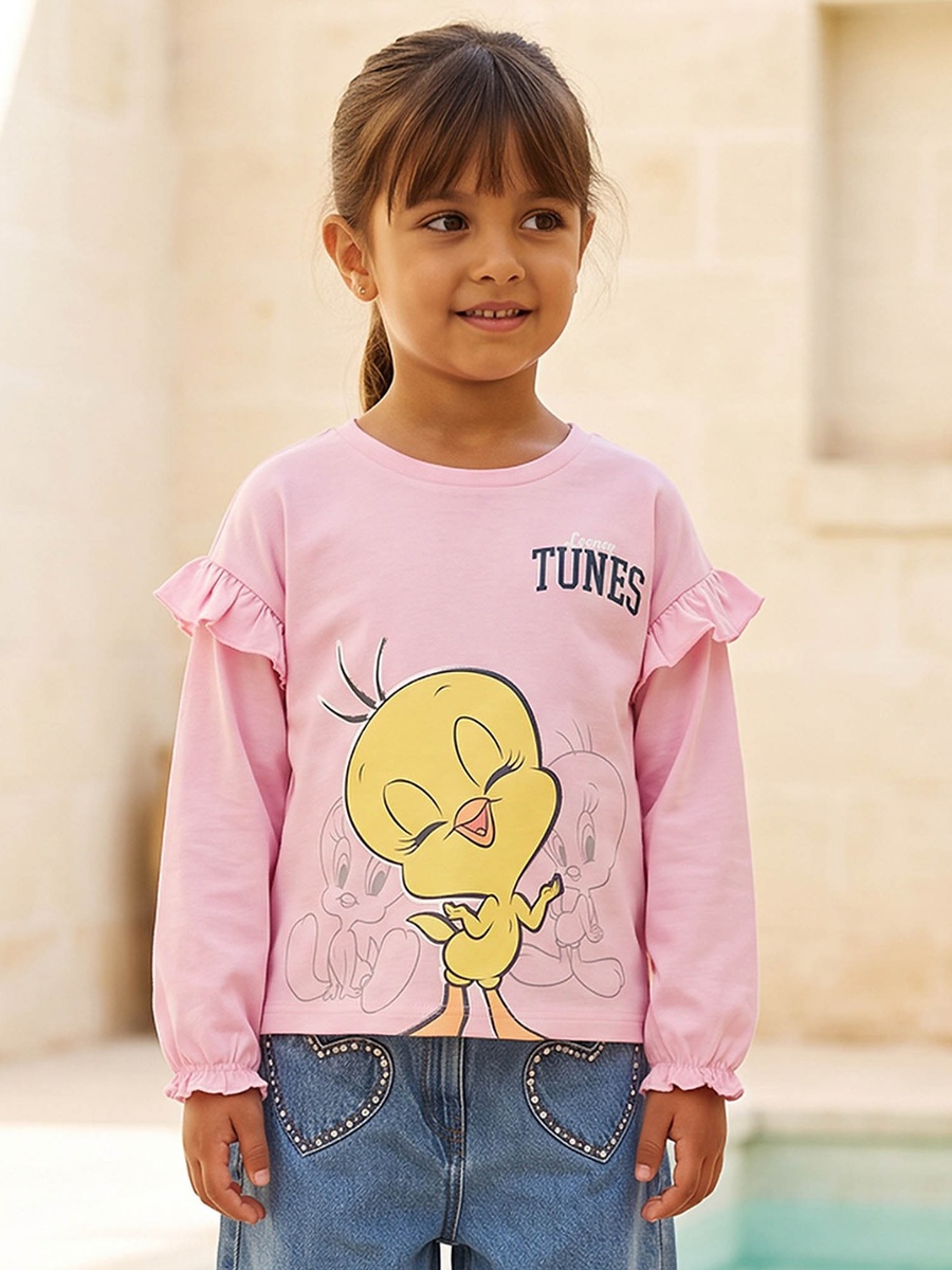 Crew Neck Long Sleeves T-Shirt with Tweety Print