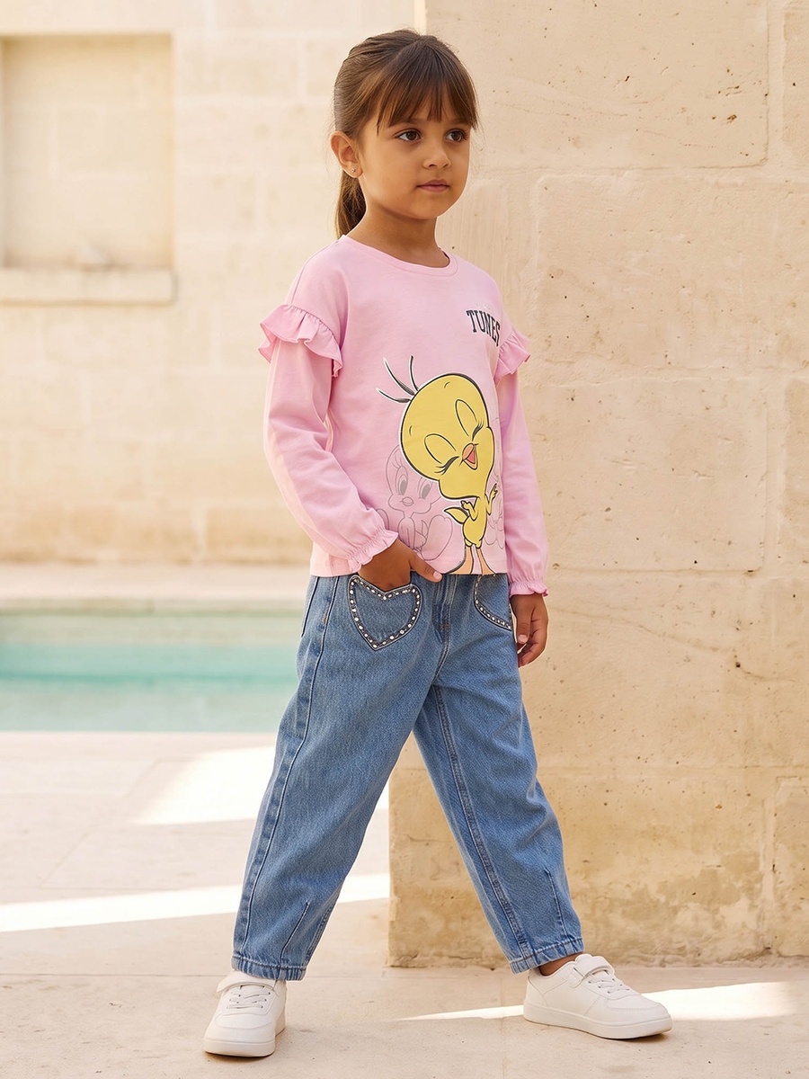 Crew Neck Long Sleeves T-Shirt with Tweety Print