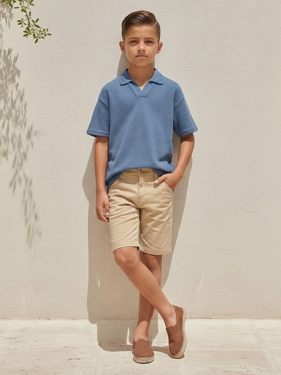 Collared Short Sleeves Polo T-Shirt with Textured Design