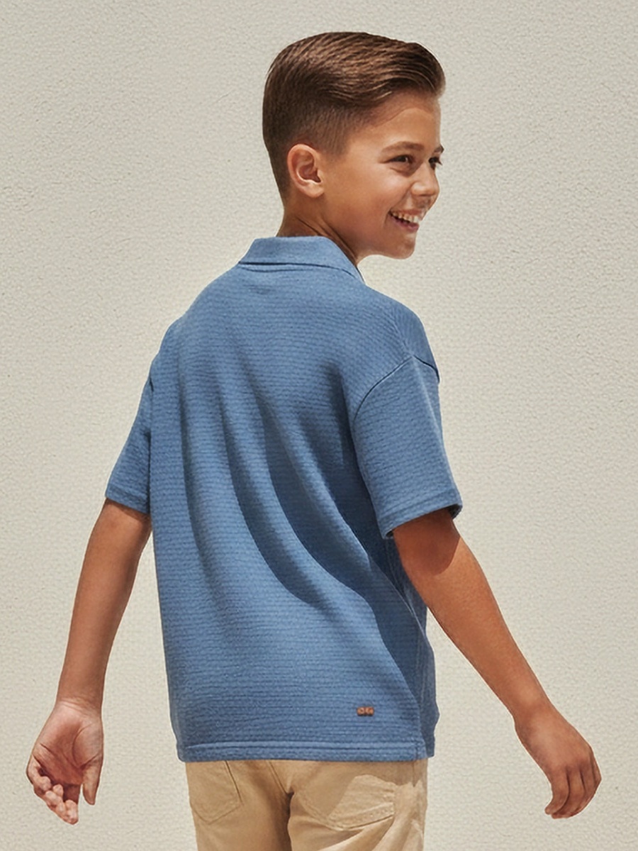 Collared Short Sleeves Polo T-Shirt with Textured Design
