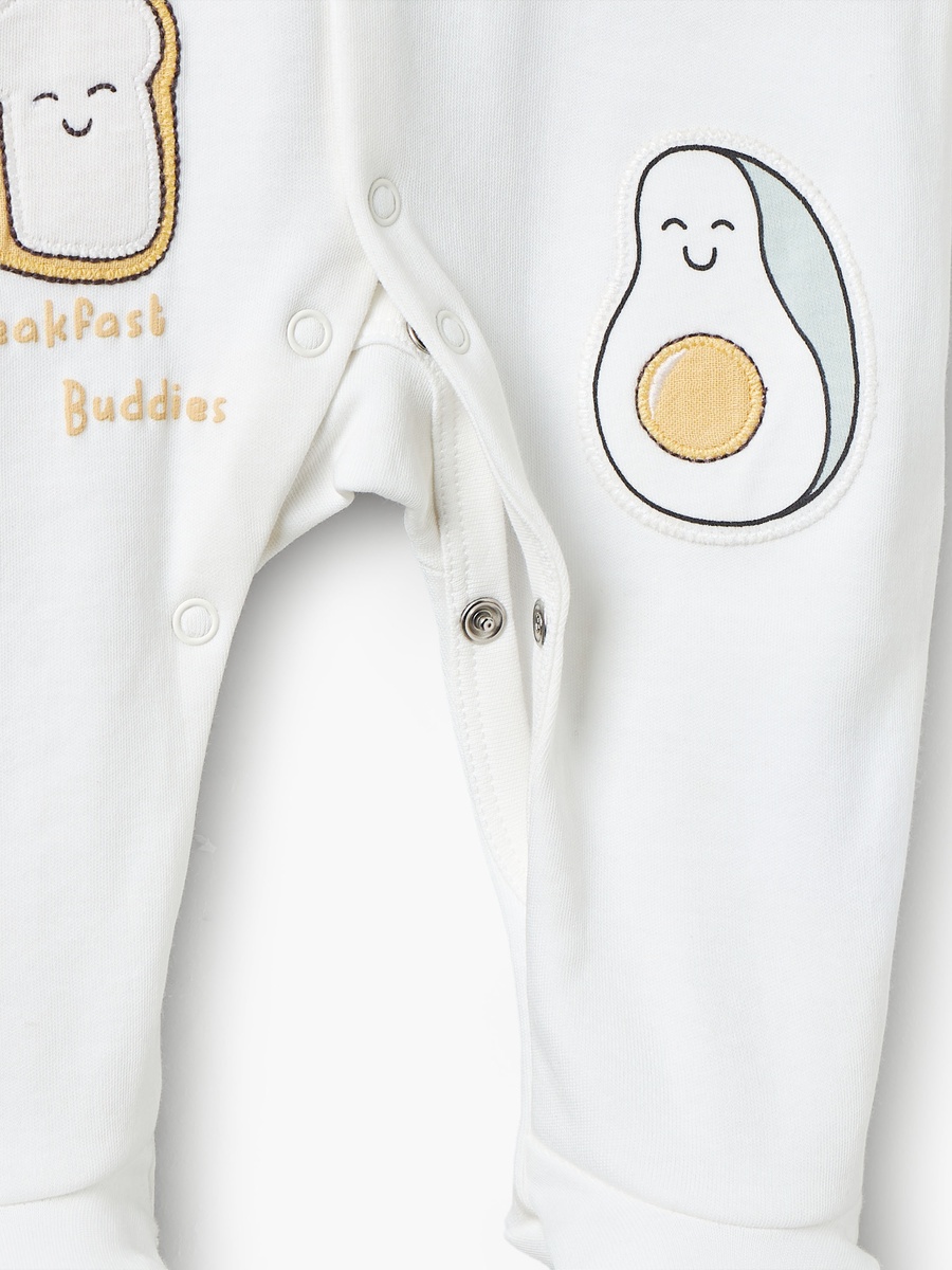 Cotton Round Neck Long Sleeves Sleepsuit with Food Applique