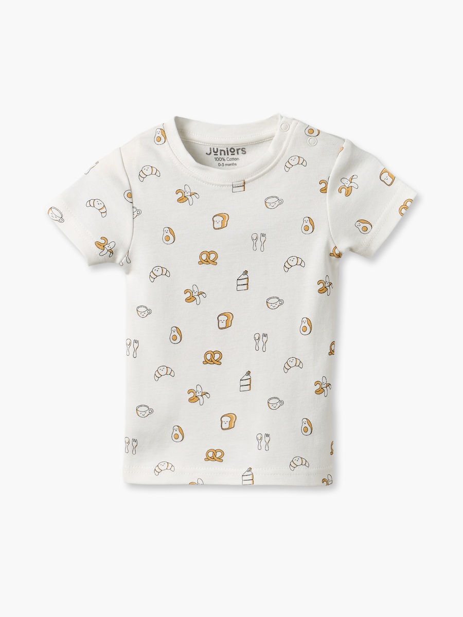 Crew Neck Short Sleeves T-Shirt and Dungaree Set with Avocado Toast Print