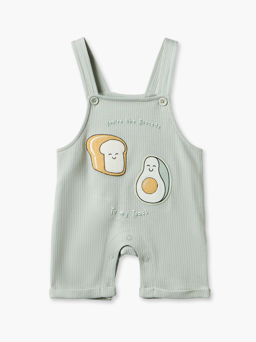 Crew Neck Short Sleeves T-Shirt and Dungaree Set with Avocado Toast Print