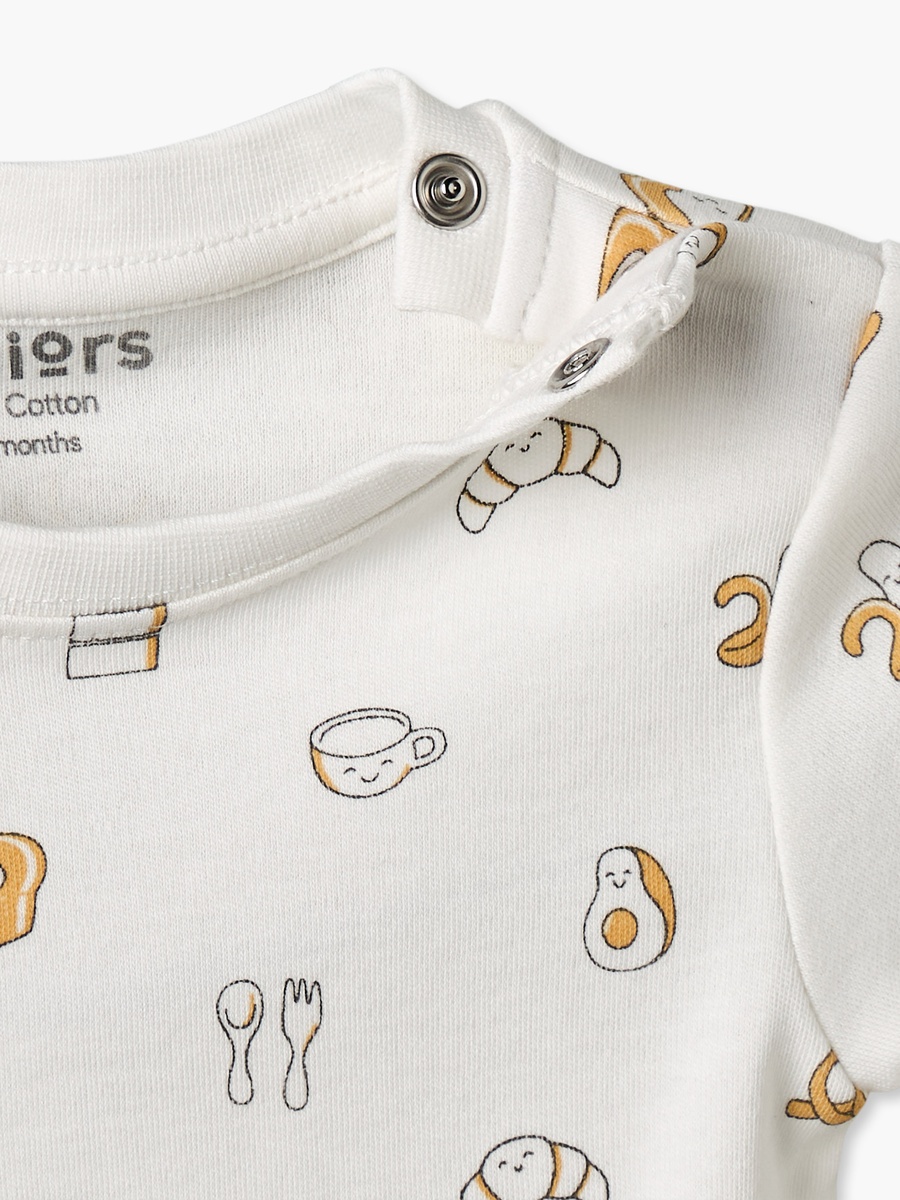 Crew Neck Short Sleeves T-Shirt and Dungaree Set with Avocado Toast Print