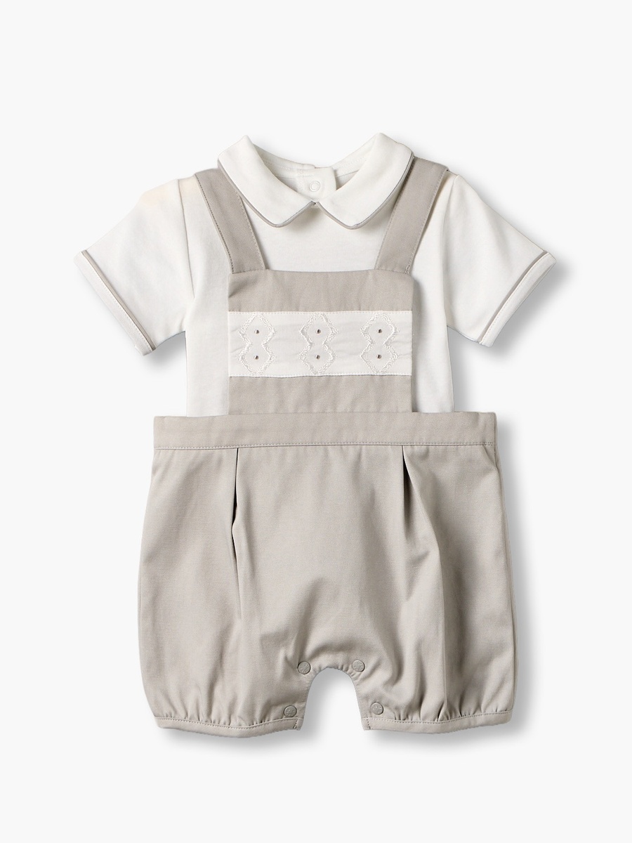 Peter Pan Collar Short Sleeves T-Shirt and Dungaree Set with Embroidery