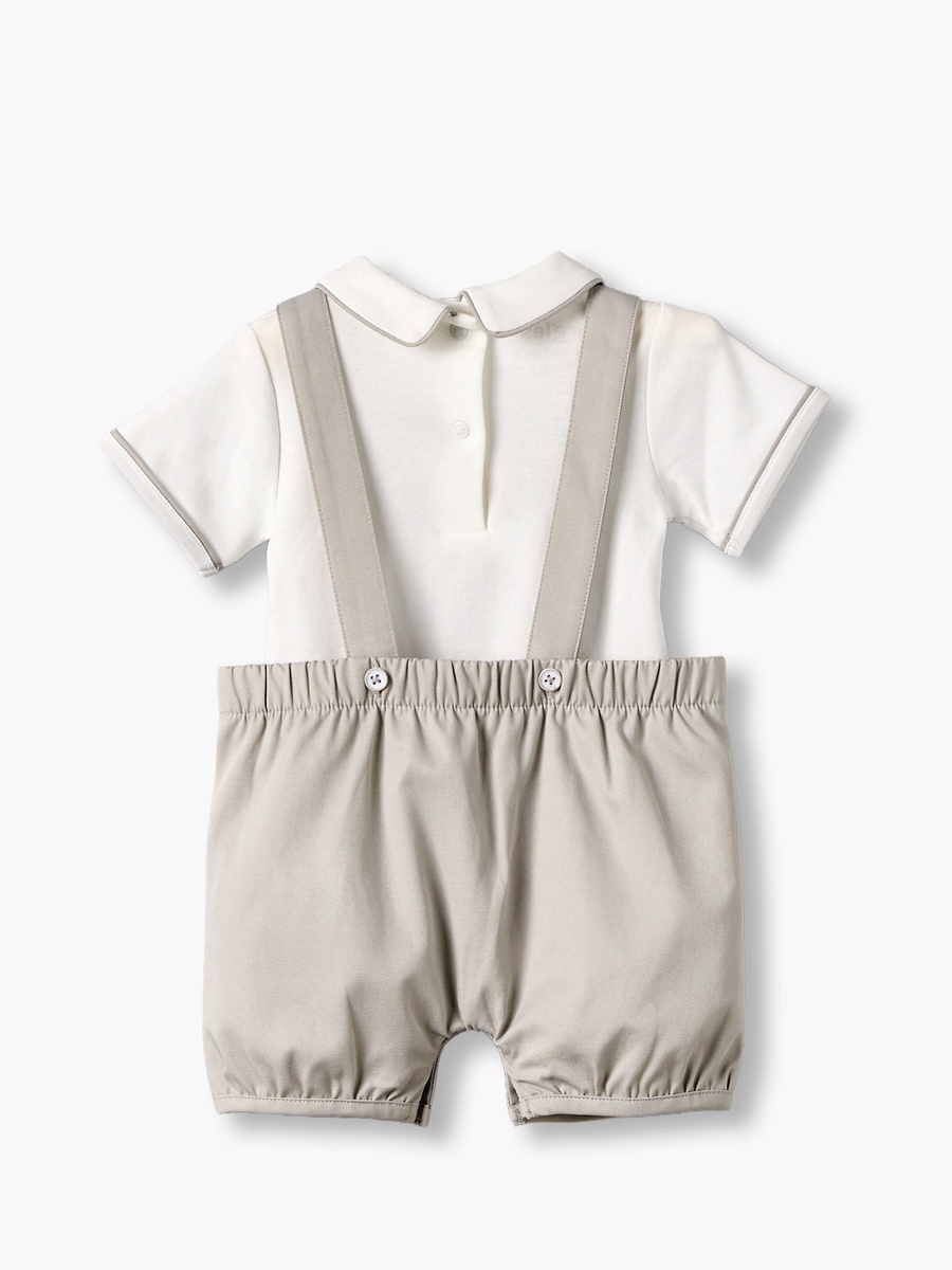 Peter Pan Collar Short Sleeves T-Shirt and Dungaree Set with Embroidery