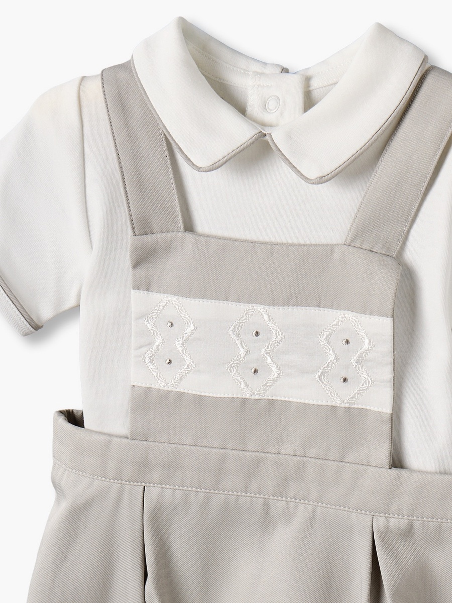 Peter Pan Collar Short Sleeves T-Shirt and Dungaree Set with Embroidery