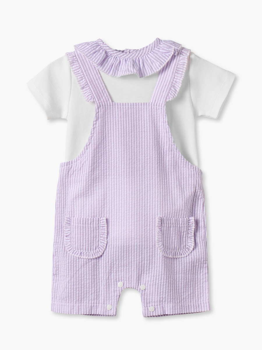 Crew Short Sleeves Top and Dungaree Set with Stripes