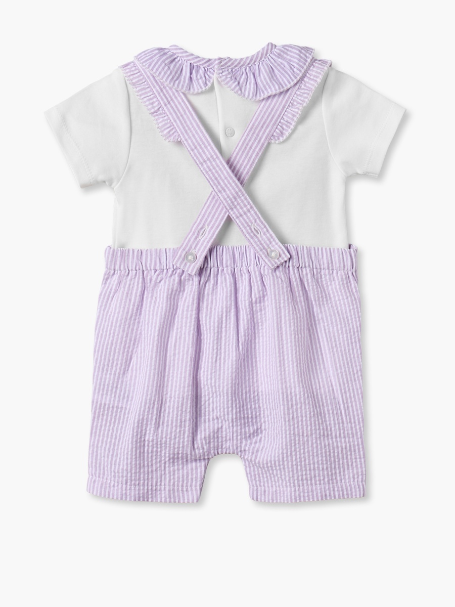 Crew Short Sleeves Top and Dungaree Set with Stripes