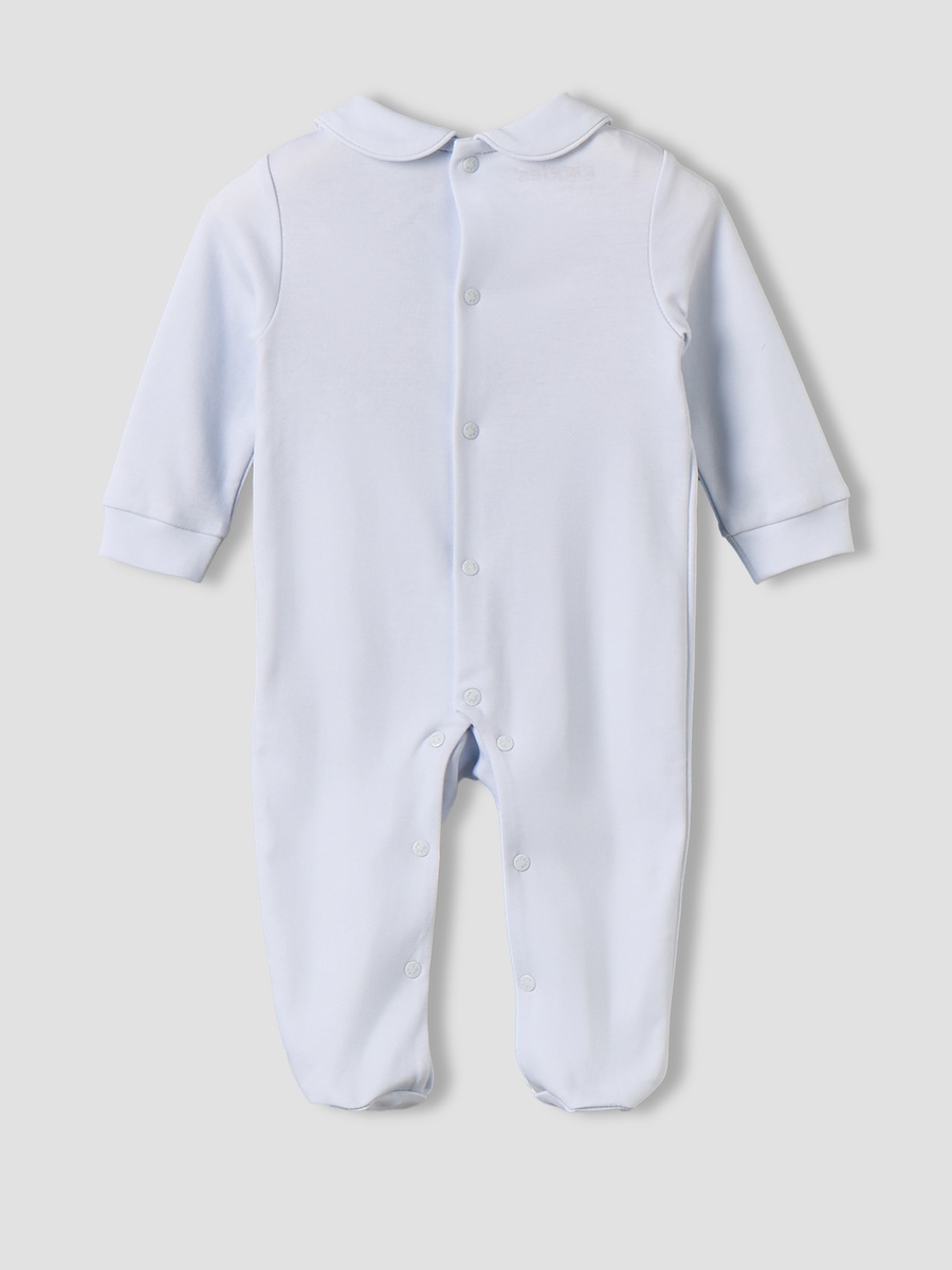 Cotton Peter Pan Collar Long Sleeves Sleepsuit with Teddy Bear Embroidery