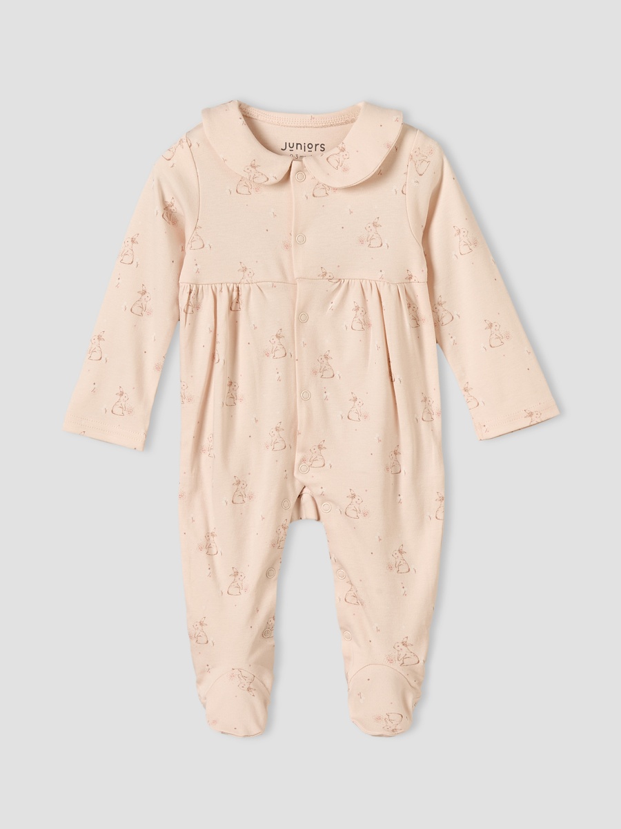 Cotton Collared Long Sleeves Sleepsuit with Bunny Print