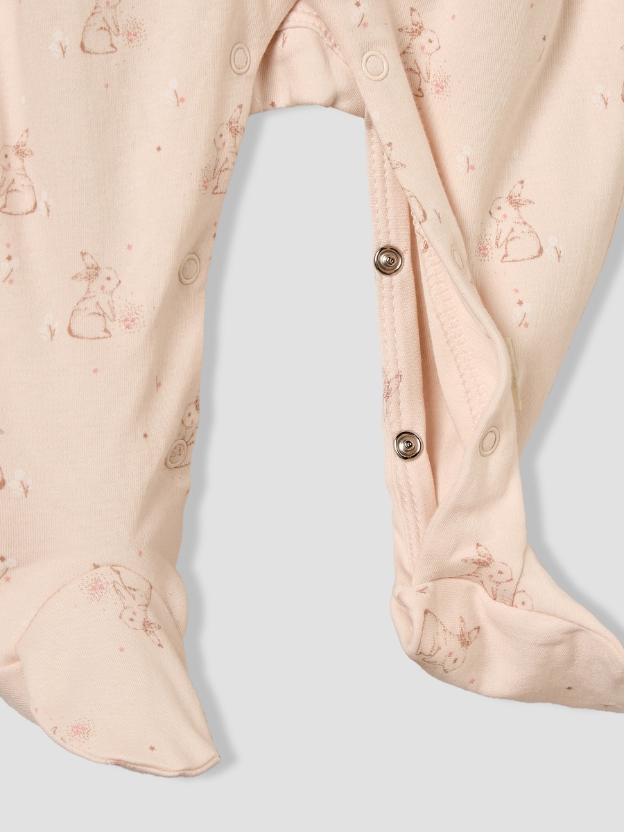 Cotton Collared Long Sleeves Sleepsuit with Bunny Print