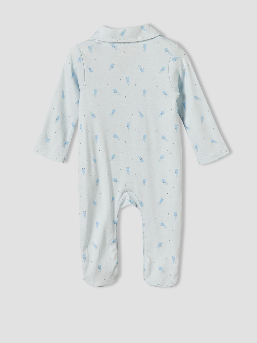 Cotton Collared Long Sleeves Sleepsuit with Bunny Print