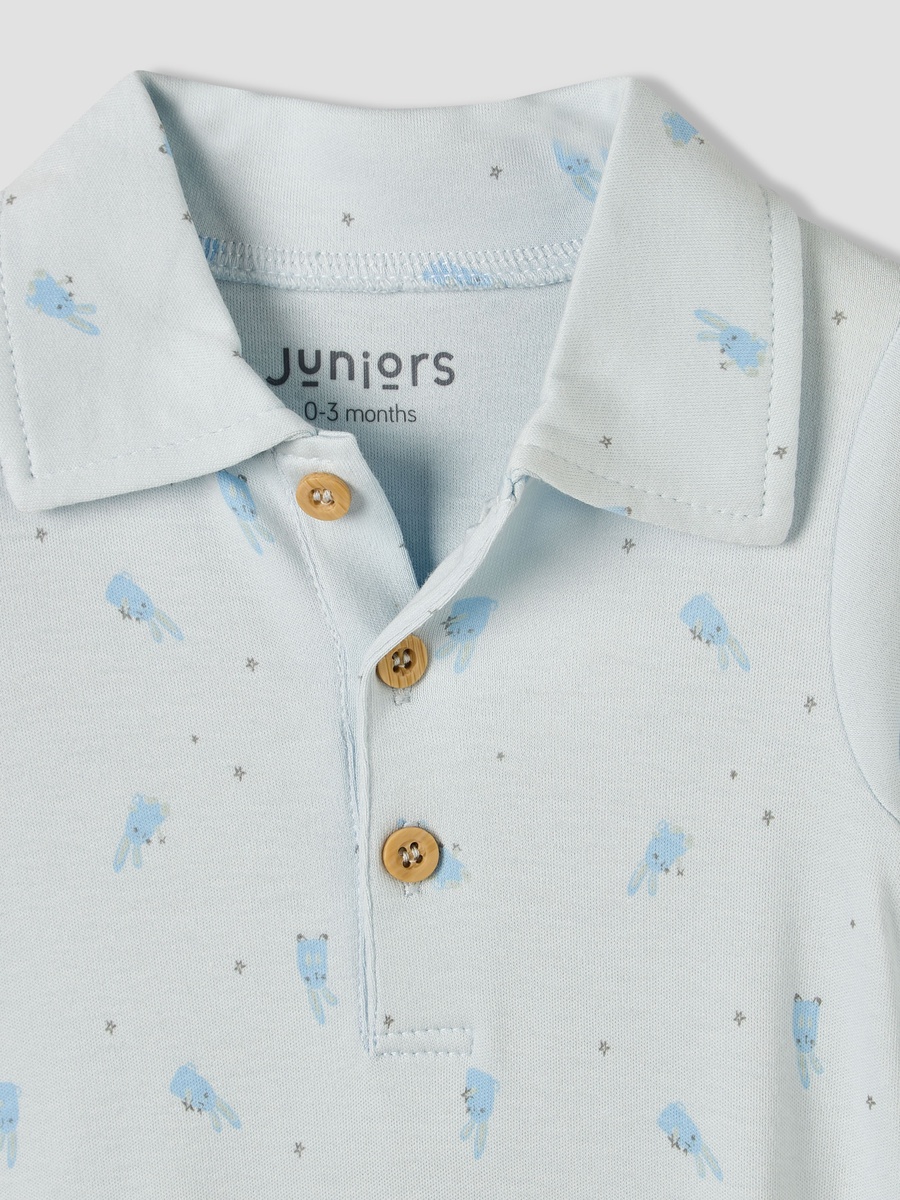 Cotton Collared Long Sleeves Sleepsuit with Bunny Print