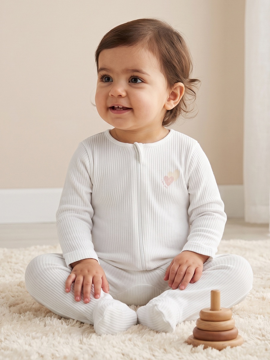 Pack of 5 Cotton Crew Neck Long Sleeves Sleepsuits with Heart Print