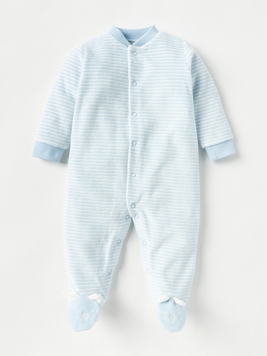 Striped Closed Feet Sleepsuit with Long Sleeves and Button Closure