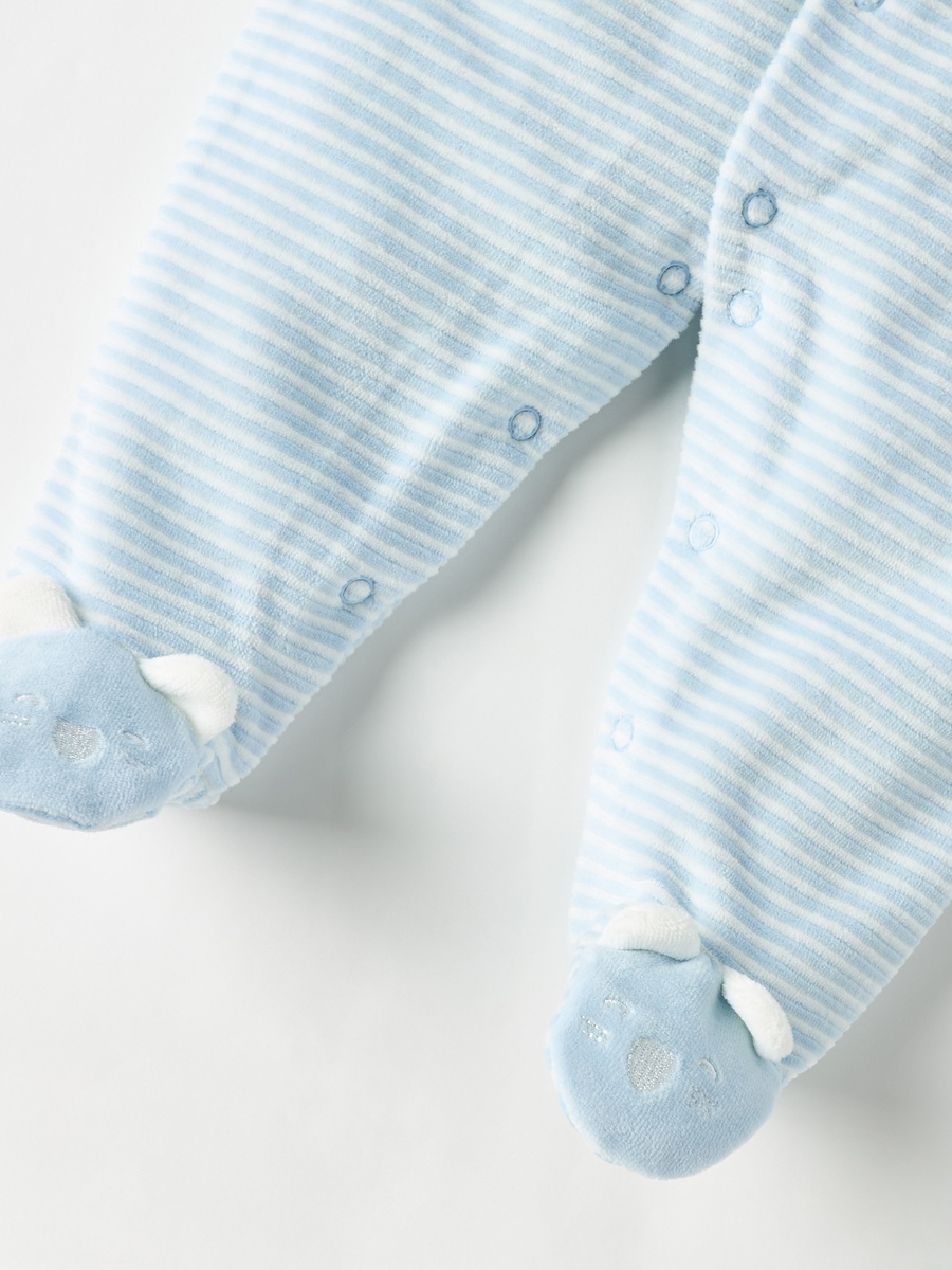 Striped Closed Feet Sleepsuit with Long Sleeves and Button Closure