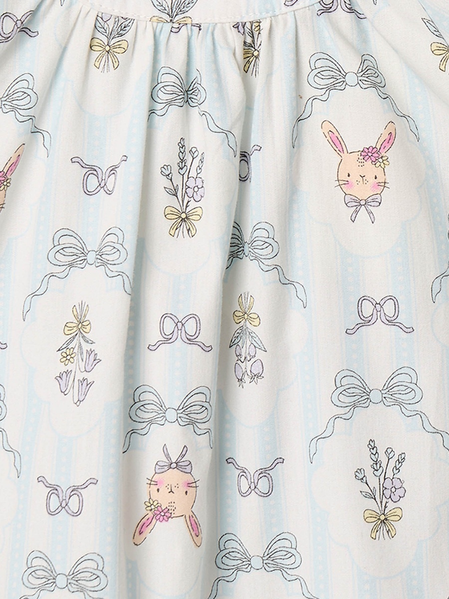 Cotton Crew Neck Short Sleeves Night Dress with Bow Print