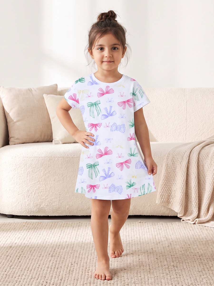 Pack of 2 Cotton Round Neck Short Sleeves Night Dress with Unicorn Print