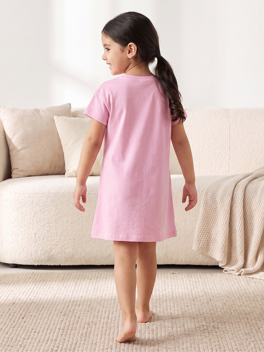 Pack of 2 Cotton Round Neck Short Sleeves Night Dress with Unicorn Print