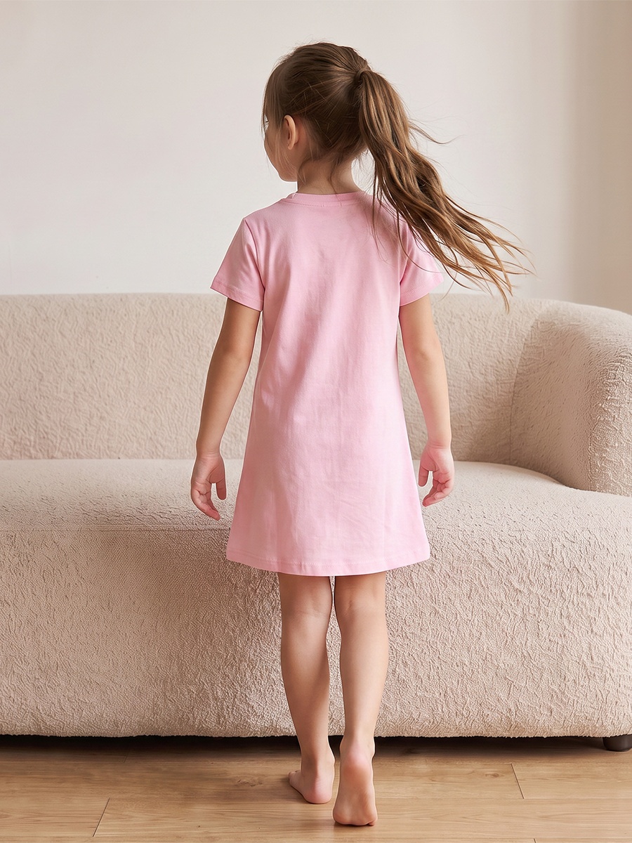 Pack of 2 Cotton Crew Neck Short Sleeves Night Dress with Macaron Print