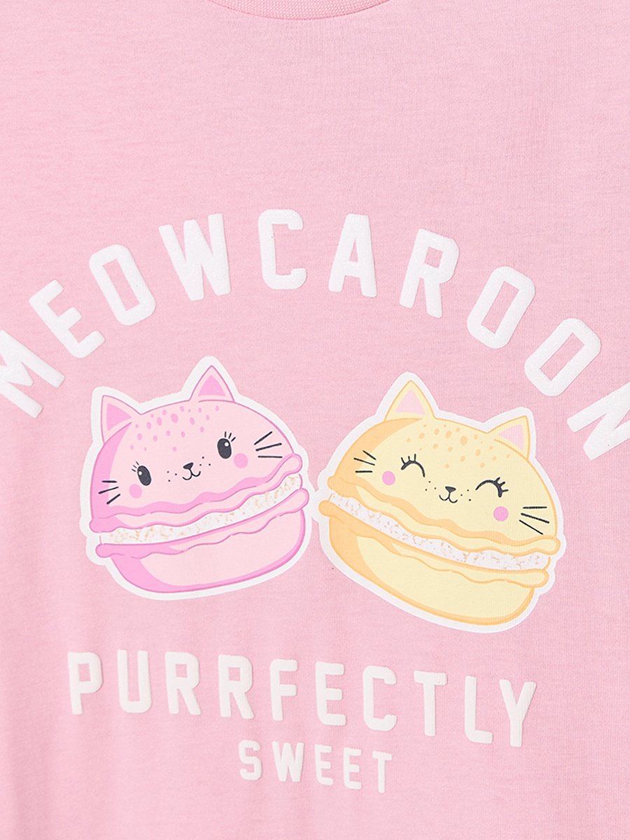 Pack of 2 Cotton Crew Neck Short Sleeves Night Dress with Macaron Print