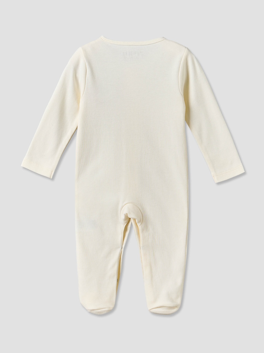 Cotton Crew Neck Long Sleeves Sleepsuit with Cloud Applique