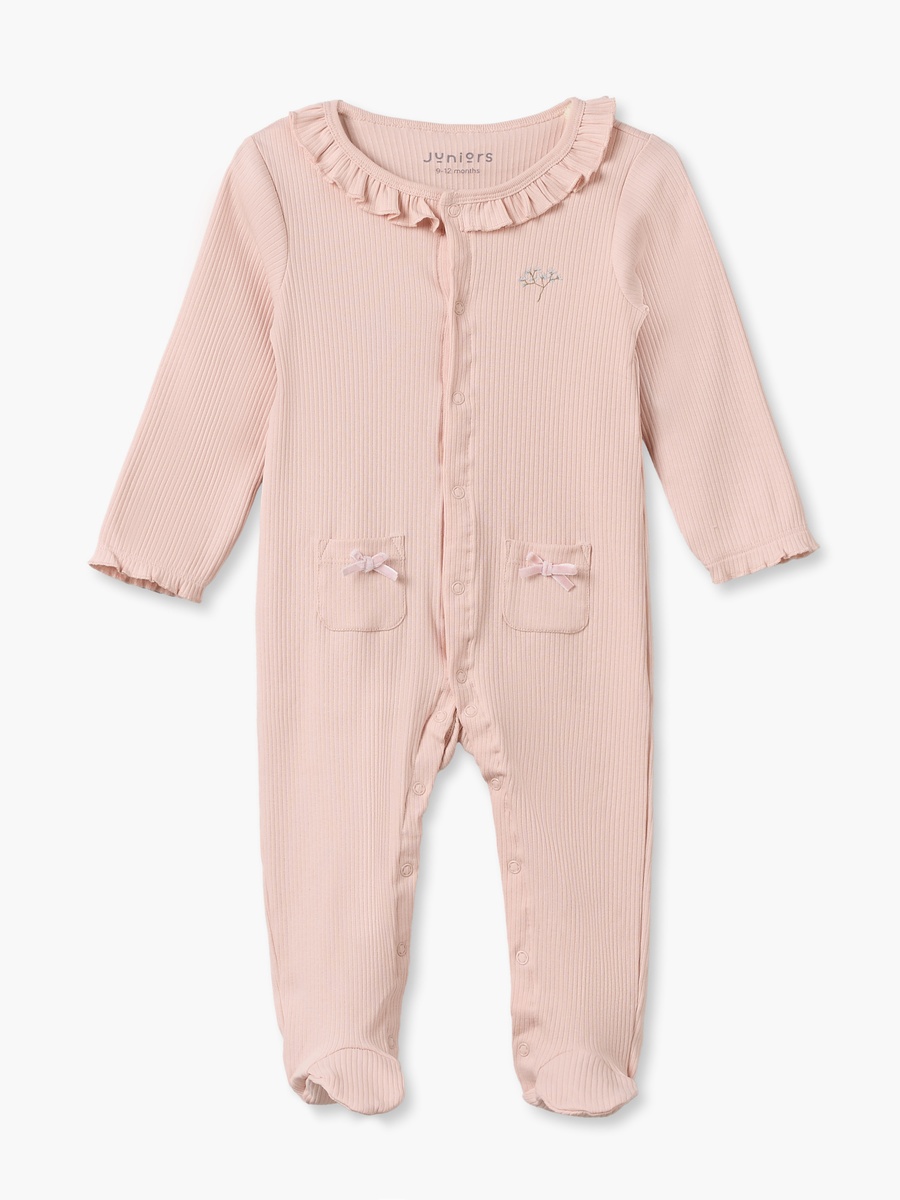 Cotton Crew Neck Long Sleeves Sleepsuit with Snap Button Closure