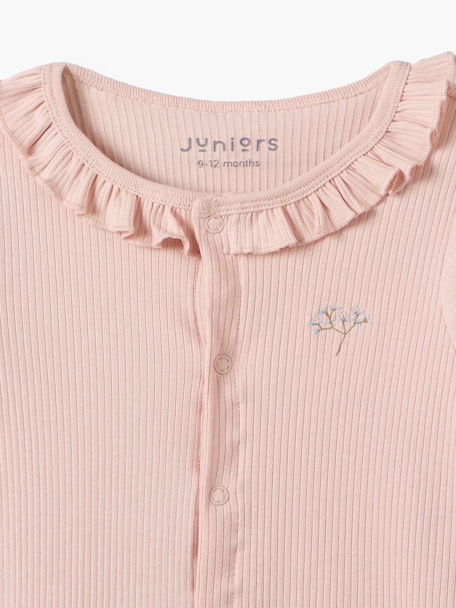 Cotton Crew Neck Long Sleeves Sleepsuit with Snap Button Closure