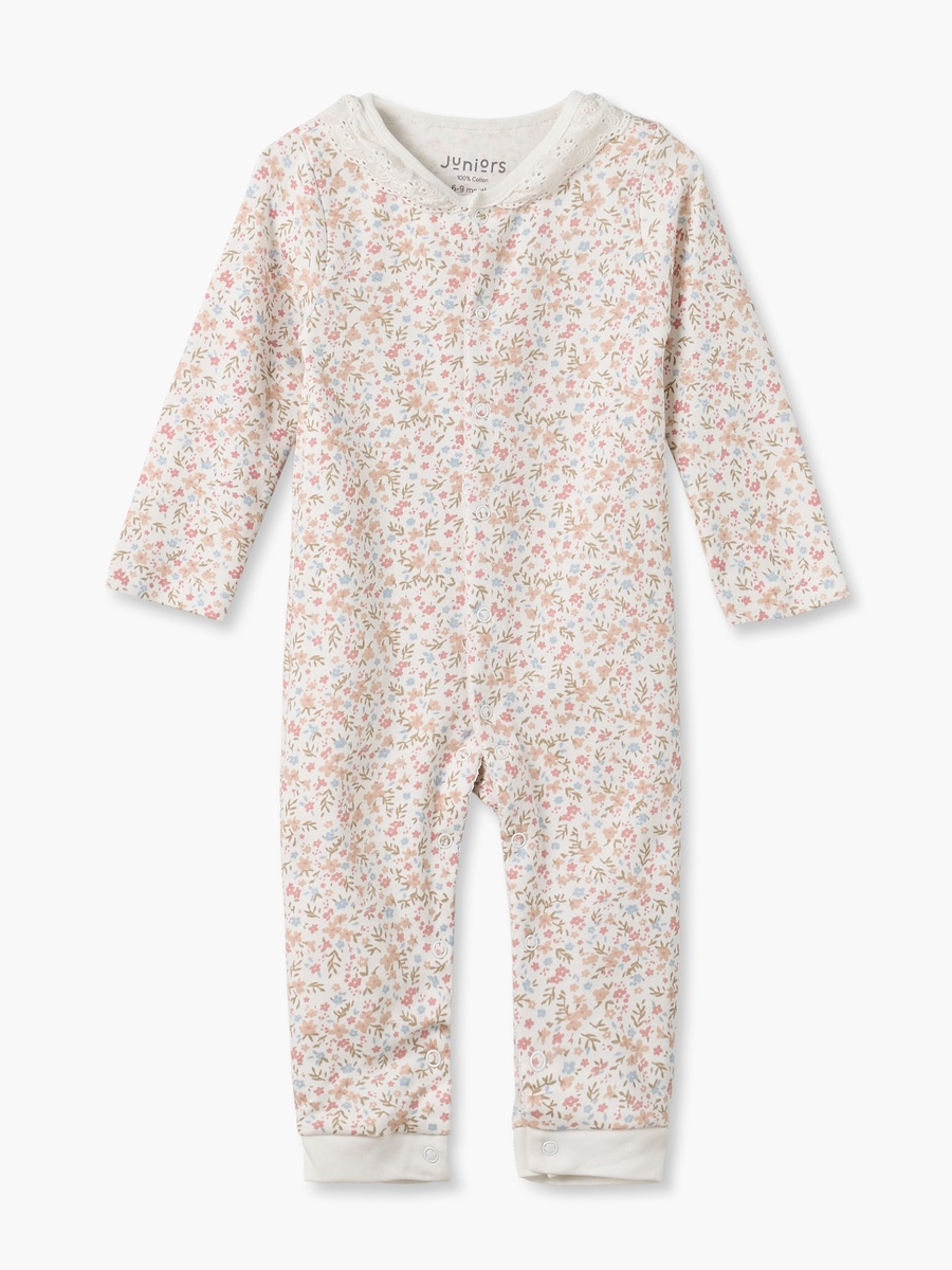 Cotton Crew Neck Long Sleeves Sleepsuit with Floral Print