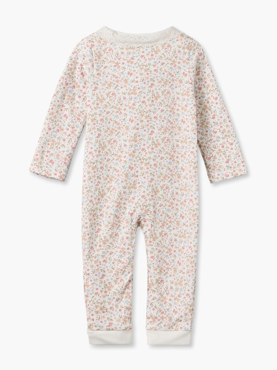 Cotton Crew Neck Long Sleeves Sleepsuit with Floral Print