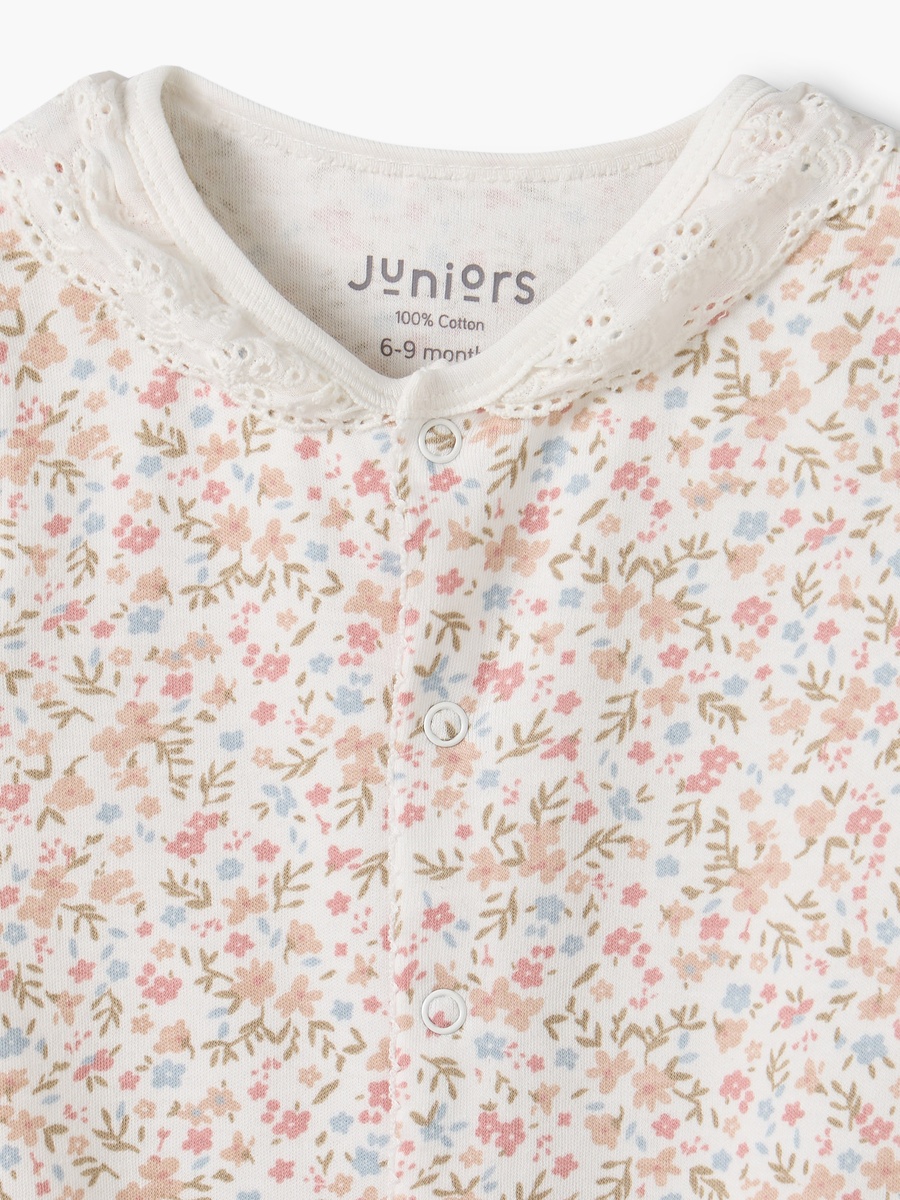 Cotton Crew Neck Long Sleeves Sleepsuit with Floral Print