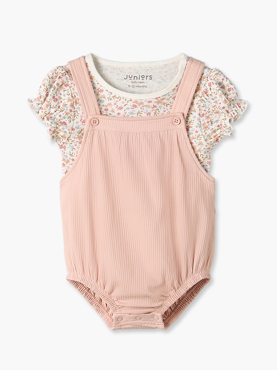 Crew Neck Short Sleeves T-Shirt and Dungaree Set with Floral Print